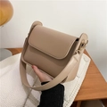 Minimalist square flap crossbody bag in apricot beige PU leather with wide strap - Khaki