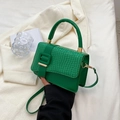 Bright green crocodile pattern handbag with rigid top handle and matching shoulder strap - Green