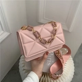 Pink geometric quilted crossbody bag with stylish resin chain and logo fabric strap - Pink