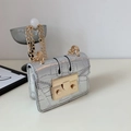 Silver crocodile texture mini chain bag with elegant gold clasp and metal shoulder strap - Silver