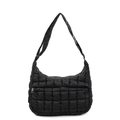 Fashionable black quilted puffer shoulder bag with large rhombus pattern and zipper detail - Black