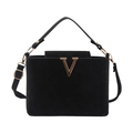 Elegante schwarze Beuteltasche für Damen mit goldenem V-Logo und vielseitigem Trageriemen - Schwarz
