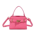 Mini borsa rosa in pelle a grana con chiusura dorata e manico superiore fisso - Rosa