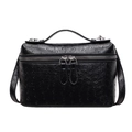 Elegante borsa a mano nera goffrata struzzo con manico superiore e dettagli argento - Nero