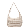 Detail of off-white quilted shoulder bag featuring front zipper pocket and padded texture - Off White