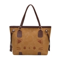 Elegante borsa tote giallo senape con ricamo di gatto e finiture in pelle - Marrone
