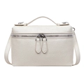 Borsa quadrata beige testurizzata struzzo con cerniere argento e manico superiore - Bianco Sporco