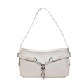 Elegante borsa baguette bianca con lucchetto a cuore argento e catena in metallo - 27x6x15cm / Bianco Sporco