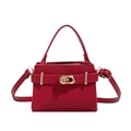 Classica borsa a mano in pelle rossa con chiusura a rotazione dorata vista frontale - Borgogna