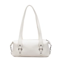 Elegante bolso de hombro rectangular blanco en cuero sintético con detalles de remaches - Blanco Roto