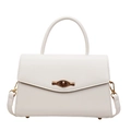 Minimalistische witte leren crossbodytas met vintage bronzen draaisluiting en handvat - Wit