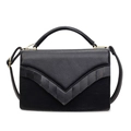 Elegante borsa nera con trama litchi, patta a V plissettata e dettagli dorati - 21*6*14 / Nero
