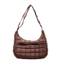 Brown quilted puffer shoulder bag with minimalist cloud design and spacious storage - Coffee