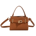Mini borsa marrone in pelle litchi con chiusura a rotazione dorata e tracolla - Marrone