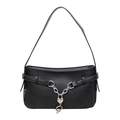 Borsa sottospalla nera martellata con catena a cuore argento e dettaglio punk spike - 27x6x15cm / Nero