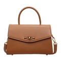 Vintage bruine leren handtas met unieke metalen draaisluiting en bovenste handgreep - Bruin