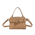 Elegant khaki lychee grain crossbody bag with golden twist lock and top handle - Khaki