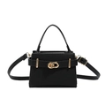 Classic black litchi texture crossbody bag with gold hardware buckle and top handle - Black