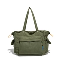 Borsa tote in velluto a coste verde con tasca frontale e lacci regolabili - Verde