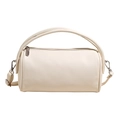 Detailed view of cream leather cylinder bag with silver zipper and metallic hooks - Off White