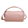 Pink lychee texture cylindrical handbag with adjustable strap and silver hardware - Pink