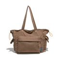 Große dunkelbraune Cord-Einkaufstasche mit Reißverschlusstasche und Kordelzug - Khaki