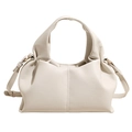 Chic cream white leather dumpling bag with textured finish and adjustable strap - White