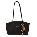 Bolso tote grande de ante negro con logo, colgante de cuentas vintage y detalles dorados - Negro