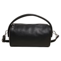 Minimalistische schwarze Zylindertasche mit Litschi-Struktur, Griff und silberner Schnalle - Schwarz