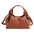 Caramel cloud handbag in pleated leather with adjustable strap for a French chic look - Brown