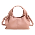 Elegant soft pink cloud bag made of premium leather with pleated texture and golden hardware - Pink