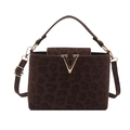 Retro crossbodytas met luipaardprint in donkerbruin en gouden V-vormige gesp - Bruin