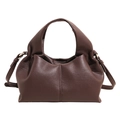 Sac à main marron foncé en cuir grainé avec bandoulière réglable et design plissé - Marron