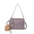 Purple box-shaped shoulder bag in premium leather with teddy bear charm and gold hardware - No Pendant / Purple