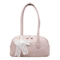 Bolso Boston minimalista rosa claro con lazo de encaje y textura de cuero granulado - Rosa