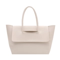 Minimalist beige crocodile pattern tote bag with reinforced handles and large capacity - White