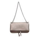 Borsa a tracolla in ecopelle bronzo con catena argento e doppie cerniere lampo - Champagne