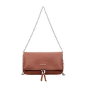 Braune Umschlagtasche aus genarbtem Leder mit Silberkette und Mavon & Chic Logo - Braun