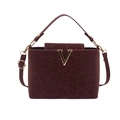 Bordeauxrode handtas met luipaardprint, goudkleurige V-hardware en schouderriem - Rood