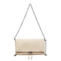 Beige Kettentasche mit Litschi-Maserung, silbernen Doppel-Reißverschlüssen und Design - Gebrochenes Weiß