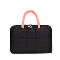 Borsa porta PC 14 pollici trapuntata nera con manici rosa e doppia cerniera lampo - Grande / Nero