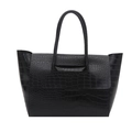 Retro black crocodile pattern tote bag with dual handles for large capacity commuting - Black
