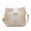 Borsa a secchiello beige in pelle a grana con dettagli dorati e tracolla regolabile - Bianco Sporco