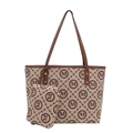 Klassieke monogram canvas tote bag set met bijpassend tasje en bruine lederen hengsels - Vintage Letter M Tote & Pouch Set / Khaki