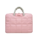 Pink quilted 14-inch laptop bag with grey handles and square stitching pattern - Standard Size / Pink
