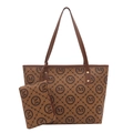 Bruine monogram shopper tas set met bijpassende portemonnee en smalle schouderbanden - Vintage Letter M Tote & Pouch Set / Bruin