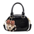 Mini bolso bowling negro brillante con relieve de lazo y amuleto de oso de peluche - Sin colgante / Negro