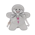 Sparkly silver gingerbread man cross-body bag with bow and heart embroidery - Silver