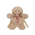 Cute gingerbread man crossbody bag with sequins and a gold metallic bow on white background - Gold