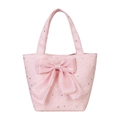 Sac fourre-tout en toile rose avec grand nœud et motifs d'étoiles argentées sur blanc - Avec Pendentif / Rose